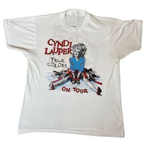 Vintage 1987 Cyndi Laufer True Colors Tour T-Shirt | 2-sided | L